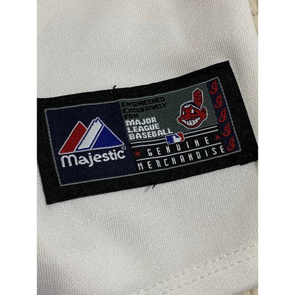 Majestic Indians Baseball Jersey White Button-Up Medium Red Navy Logo - Picture 9 of 9